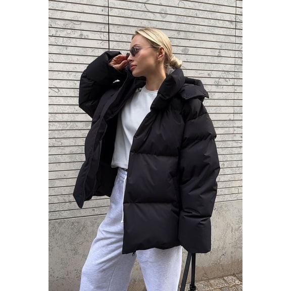 Oversize Hooded Zipper Coats (XL, Black)