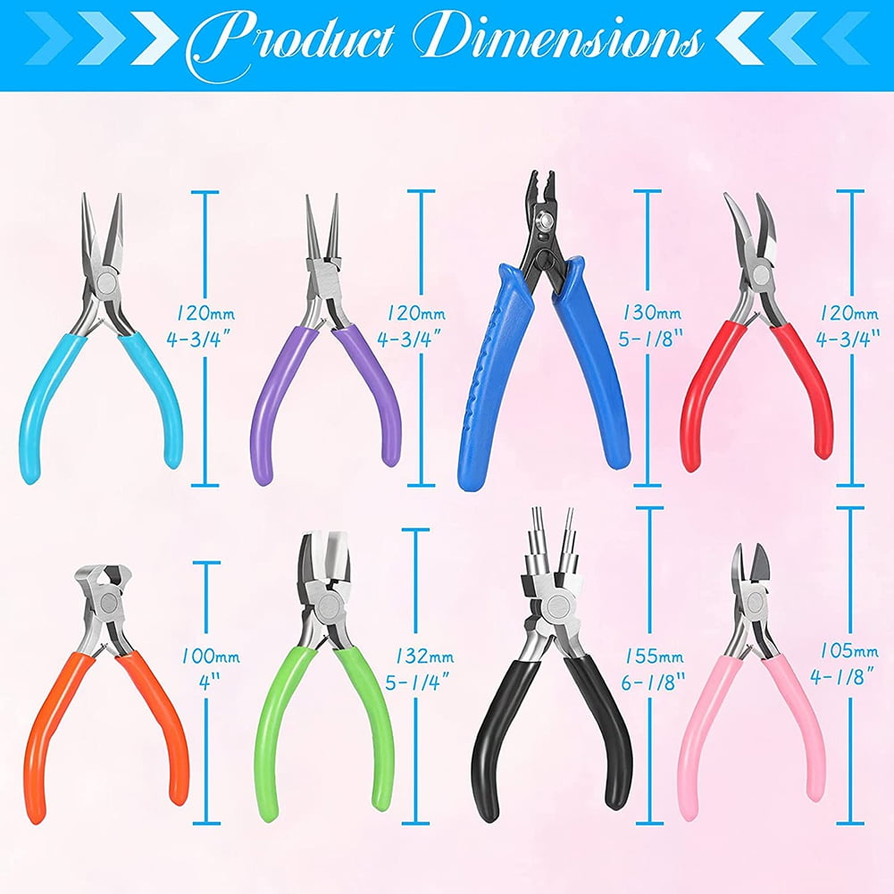 8 Pieces Jewelry Making Pliers Tool Kit, Needle Nose Pliers, Round Nylon Jaw for DIY