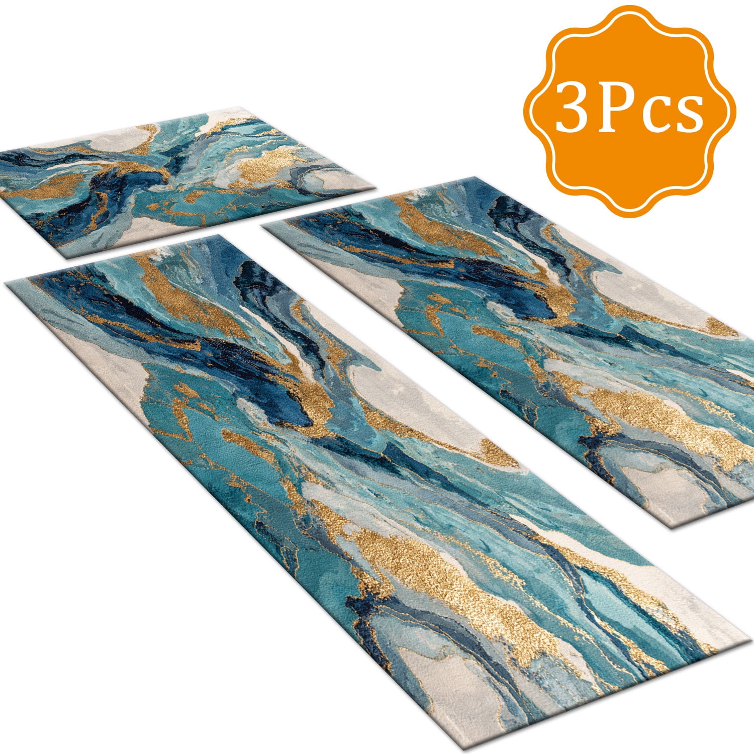 3 Piece Kitchen Rug Set, Abstract Pattern Kitchen Hallway Rug, Soft And Comfortable, Suitable For Sinks, Floors, Entrances, Hallways And Bathrooms