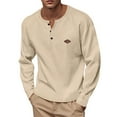 thumbnail image 2 of YUGYXL Henley Raglan Long Sleeve Shirts for Men Waffle Thermal Fashion Casual Tee Shirt Three Button Lightweight Pullover Khaki M, 2 of 9