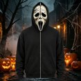 thumbnail image 2 of Halloween Ghost Mask Full Zip Hoodie, Black Pocketed Long Sleeve Sweatshirt Costume Outerwear for Men Women, 2 of 5