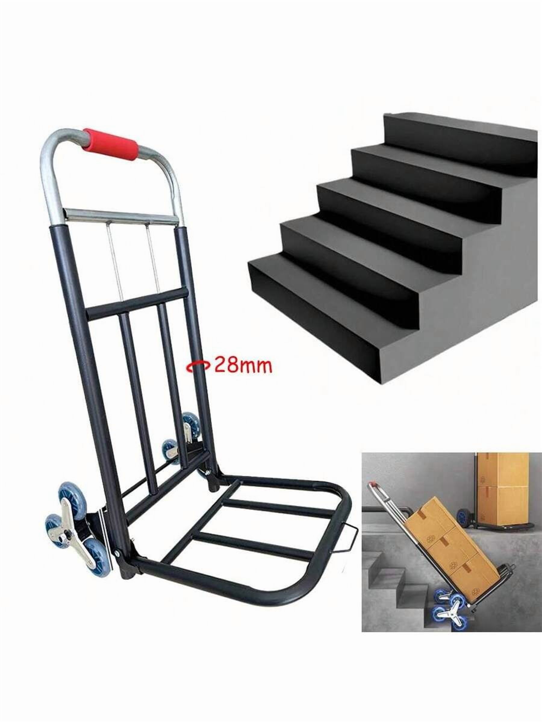 Stair Climber Hand Truck 330 lb Capacity, Heavy Duty Folding Trolley with 6 Wheels and Bungee Rope, Telescopic Ergonomic Handle Portable Dolly for Stairs and Material Handling