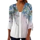 thumbnail image 1 of Camisa de mujer Blusa Estampado Manga 3/4 Casual Vacaciones Básico Botón Tops Azul claro/L, 1 of 3