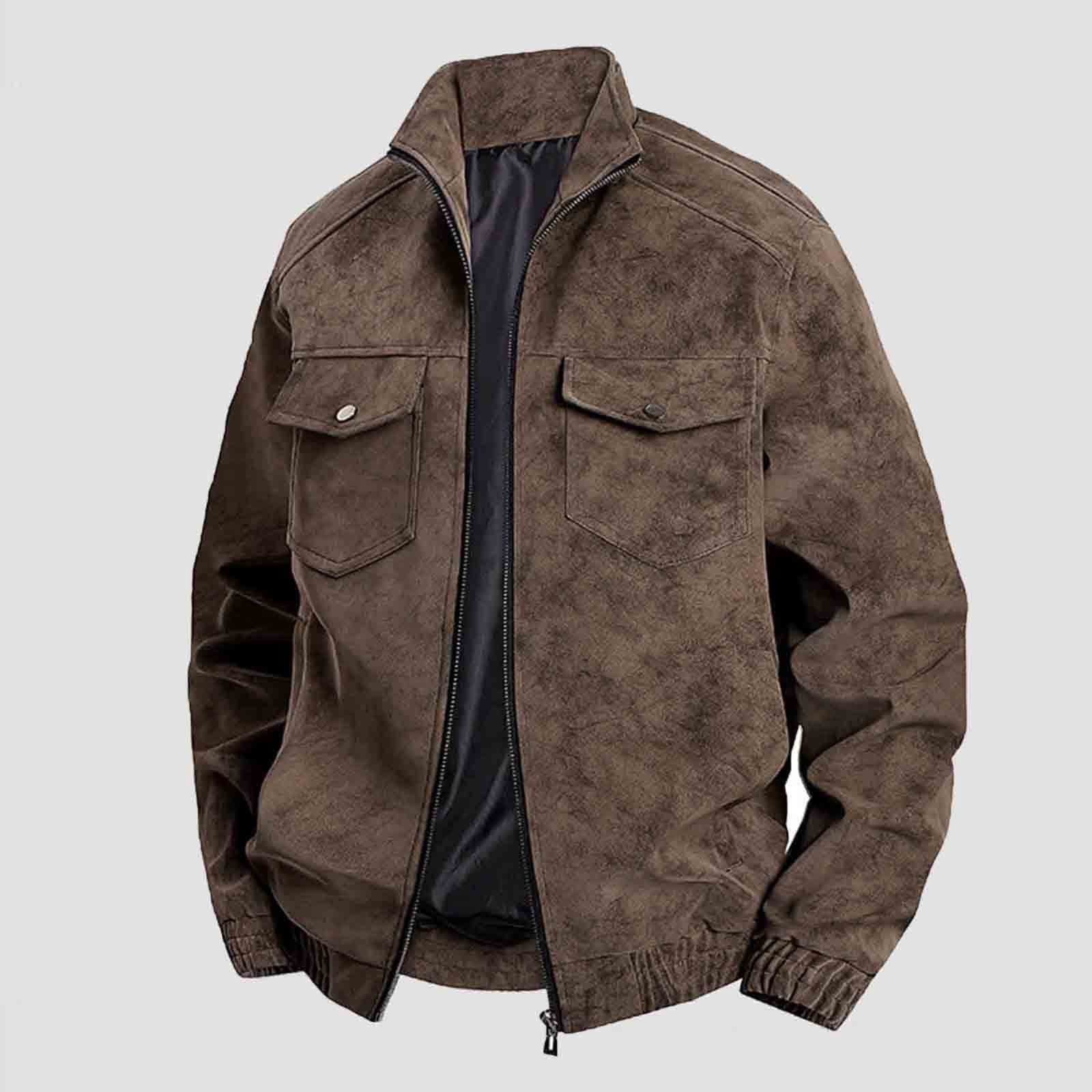 AnuYalue Mens Big and Tall Faux Leather Jacket Windproof Stand Collar Outerwear Fall Winter Warm Jackets Full Zip Long Sleeve Coat