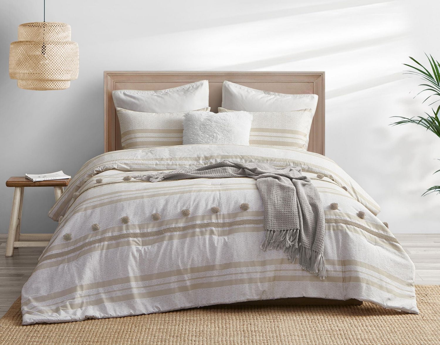 Beco Home Pom Pom Stripe 3 Piece Reversible Comforter Set