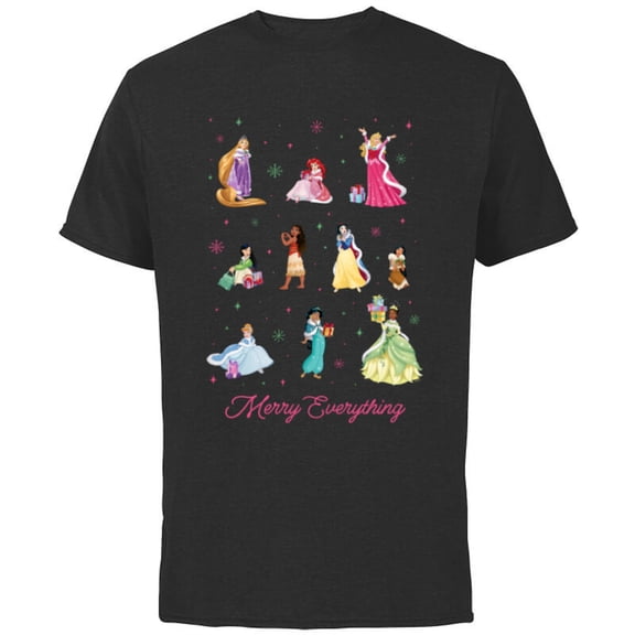 Disney Princess Winter Holiday Fashions Merry Everything - Short Sleeve Cotton T-Shirt for Adults - Customized-Black