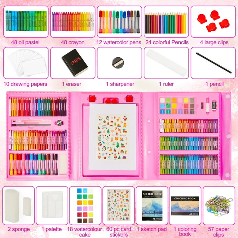 KINSPORY Drawing Set 290 Pack with Double-Side Trifold Art Easel