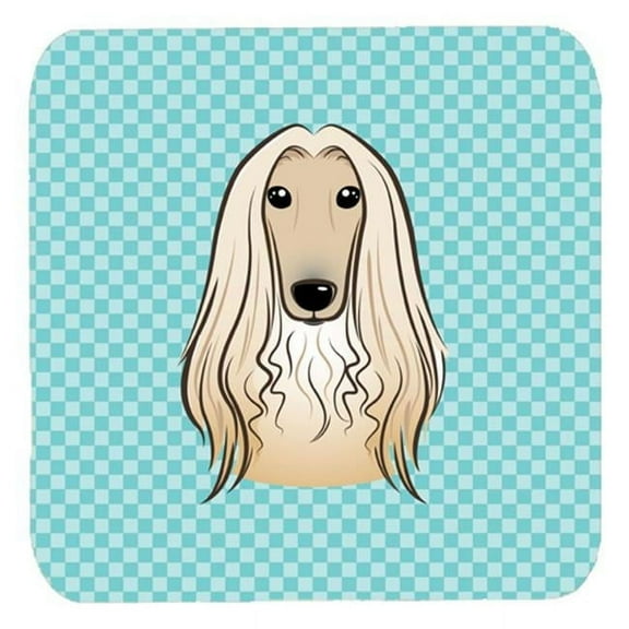 3.5 x 3.5 In. Checkerboard Blue Afghan Hound Foam Coasters, Set Of 4