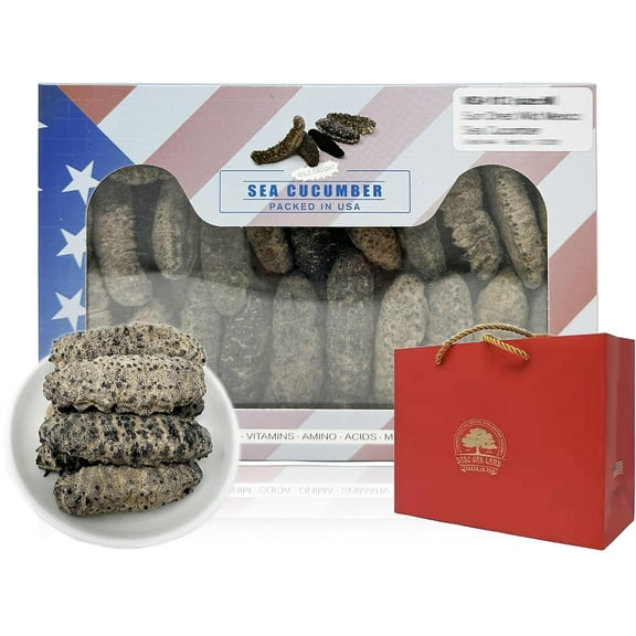 Dried Sea Cucumber Wild Caught,Sun Dried Mexico Black Pin Sea Cucumber All Natural Nutritious Medium - 8OZ - BOX