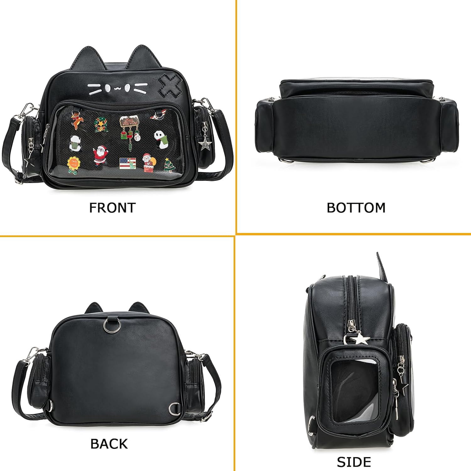 Kwuty Kawaii Ita Bag Backpack Crossbody Bag Cat Shoulder Bags Multi-Purpose Pin Display with Insert