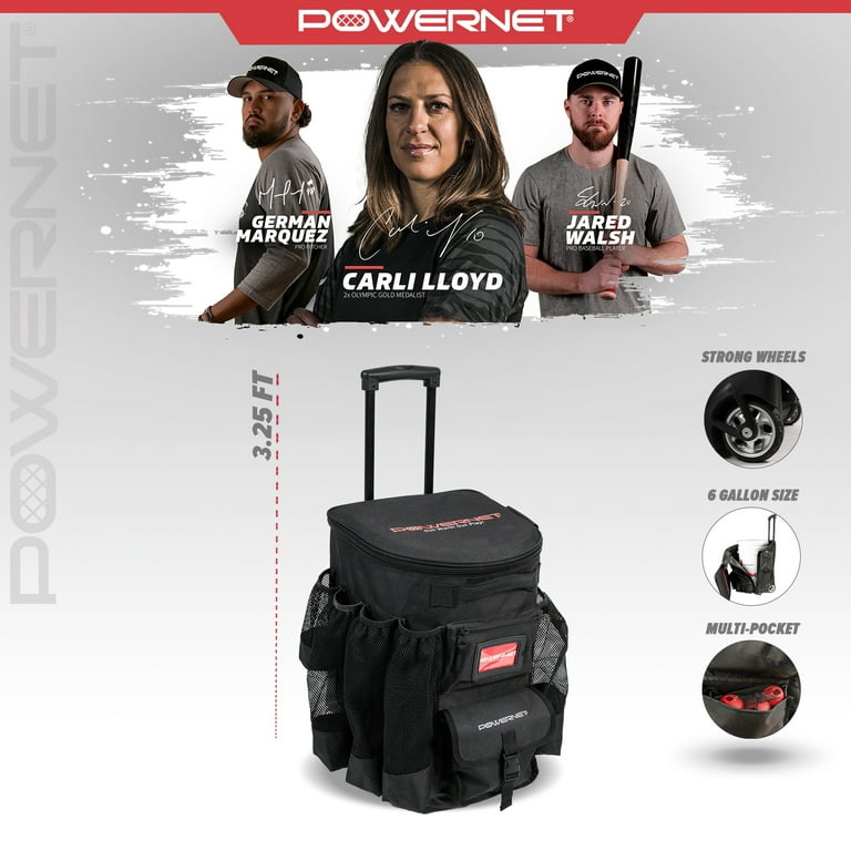 PowerNet Baseball Softball Cart Ball 6 Gallon Wheeled Bucket