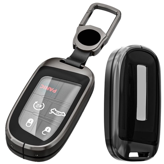 Alloy Metal Key Fob Cover,Compatible with Jeep Grand Cherokee Renegade Compass Dodge Durango Journey Charger Challenger Key Fob,Armor TPU Key Fob Protector