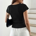 thumbnail image 4 of UDAUDU Summer Tops for Women 2026 Short Sleeve Lace Trim Slim Fitted Scoop Neck Henley Tee Shirts Y2K Fashion Clothing Black L, 4 of 4