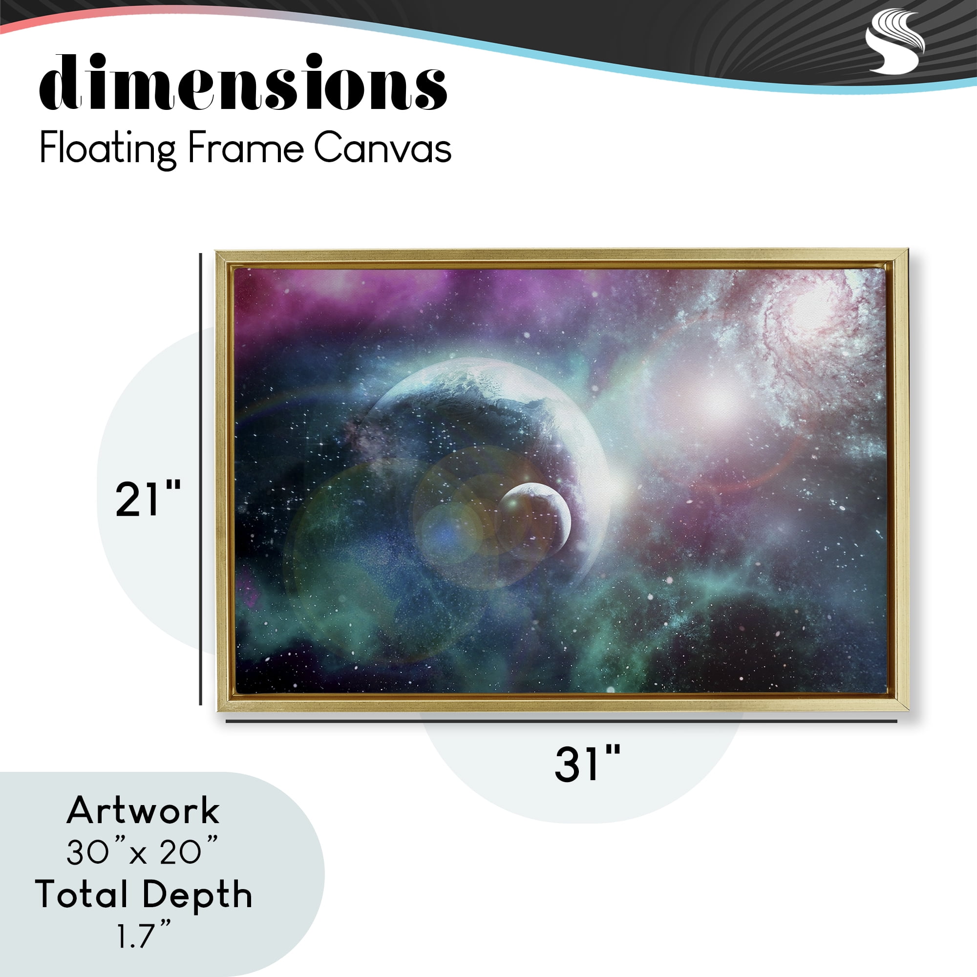 Eclipsing Cosmos Planets Gold Framed Floater Canvas Wall Art, design by Ali Chris