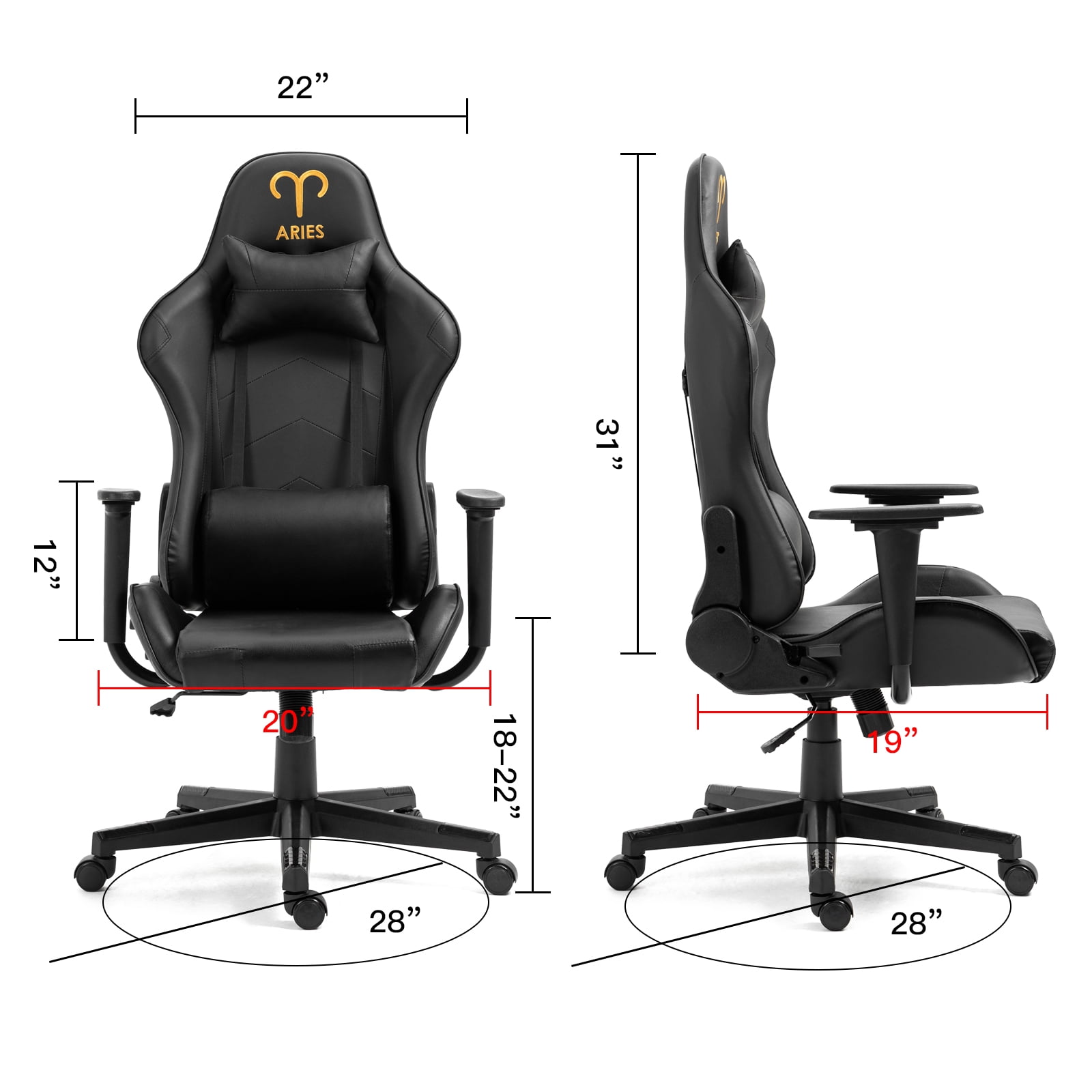 Gaming Chair with Zodiac Star Sign, Aries Astrology Logo Ergonomic Computer Chair with Headrest Lumbar Support Recliner Height Adjustable Swivel Office Desk Chair, Constellation