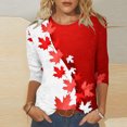 thumbnail image 3 of Wanfds Hauts de Mode Rouges pour Femmes 2024 Col Rond Manches Trois-Quarts m, 3 of 4