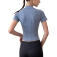 thumbnail image 3 of Uhndy Women Yoga Sport Gym Workout Compression Crop Tops Zip Short Tops Shirts Stand Collar Short Sleeve Blouse, 3 of 3
