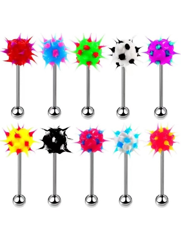 Surgical Steel Spiky Ins Colorful Fire Tongue Nipple Ear Rings Bar Barbell Stud Piercing