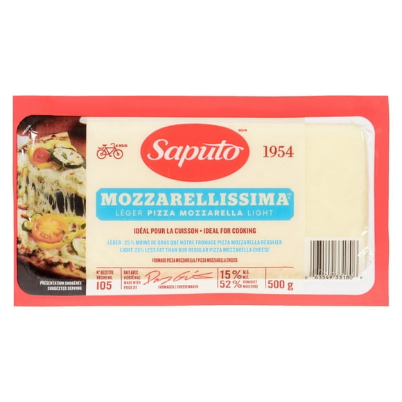 Saputo Mozzarellissima fromage pizza mozzarella léger 500g