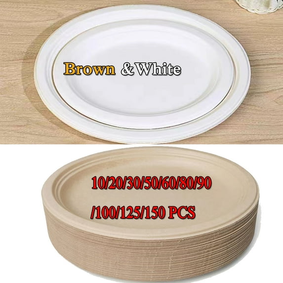 10 Inch Oval Paper Plates, Disposable Bagasse Dishes Paper Food Tray for Meat Fish Appetizers Dessert Sandwiches Christmas Party BBQ Gathering Picnic