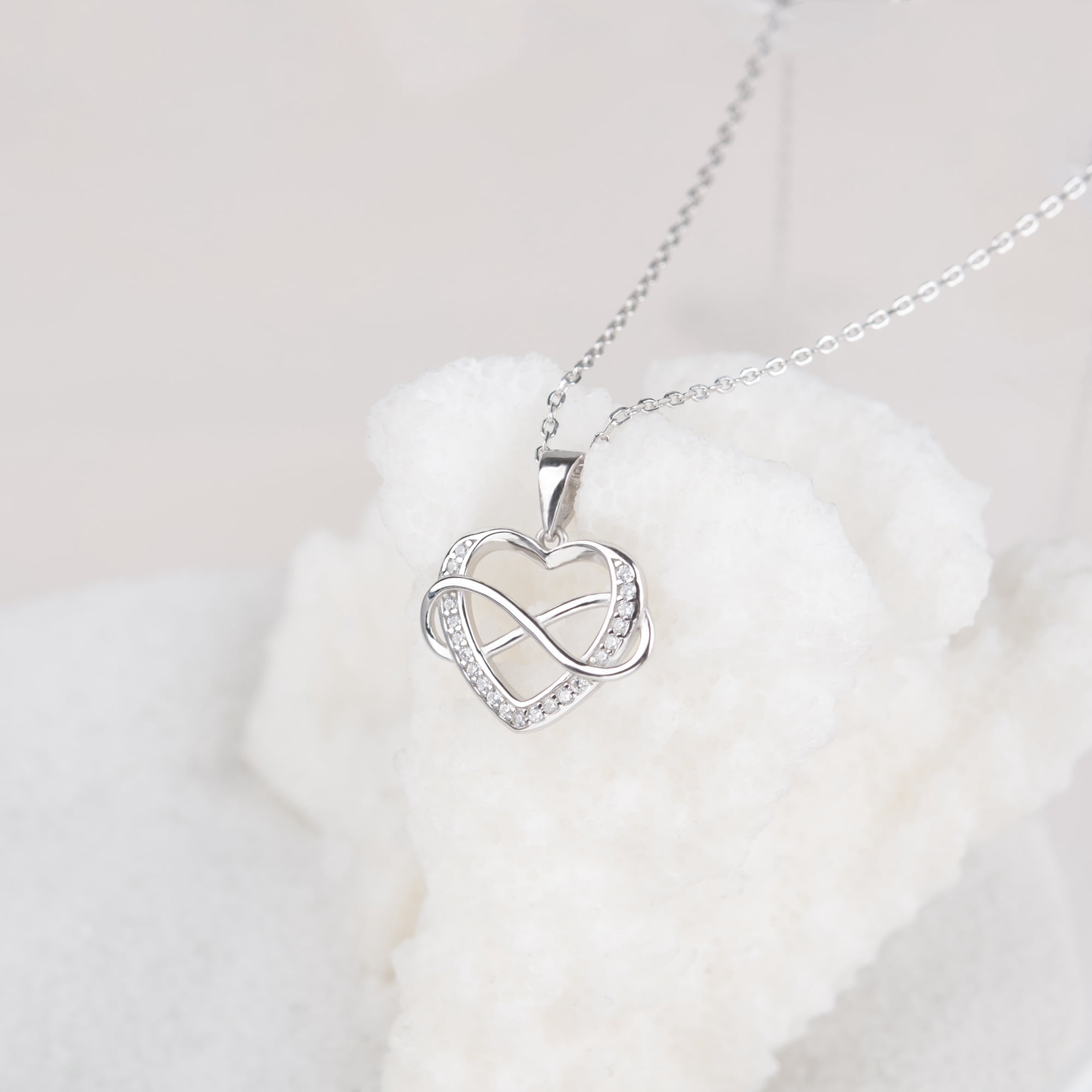 Anavia Girlfriend Mother's Day Gift, 925 Sterling Silver Infinity with Heart Necklace with Card, Valentines Day Gift For Her