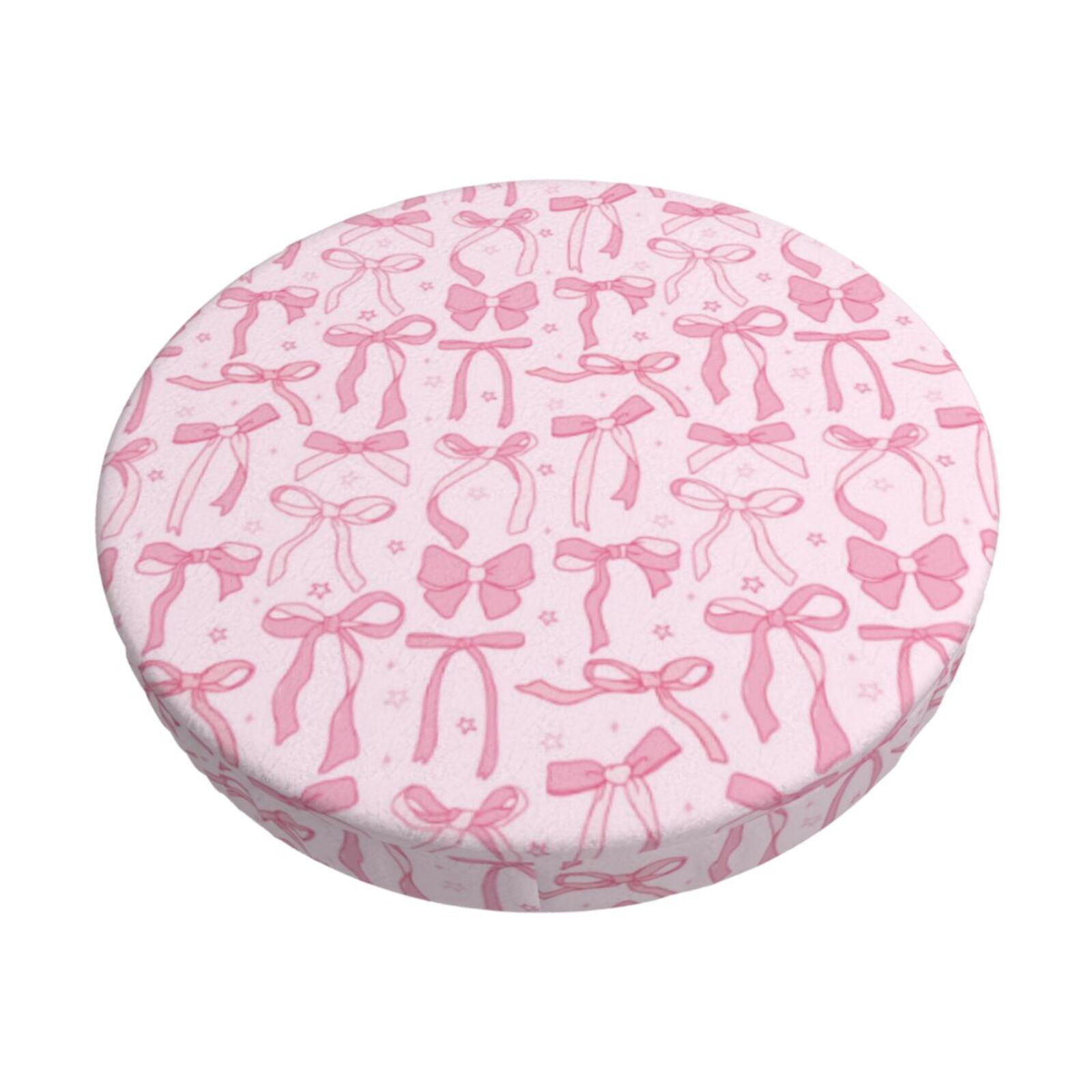 Easygdp Ribbon Bow Print Easy To Install Bar Stool Covers&Stool Covers Round&Elastic Stool Cover, Barstool Covers,Washable&Bottom With Elastic Edge-12 inch