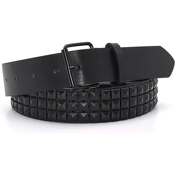Studded Punk Belt – Pyramid Stud Faux Leather Belt in Black or Silver for All Genders 43" SPB1 (Black on Black)