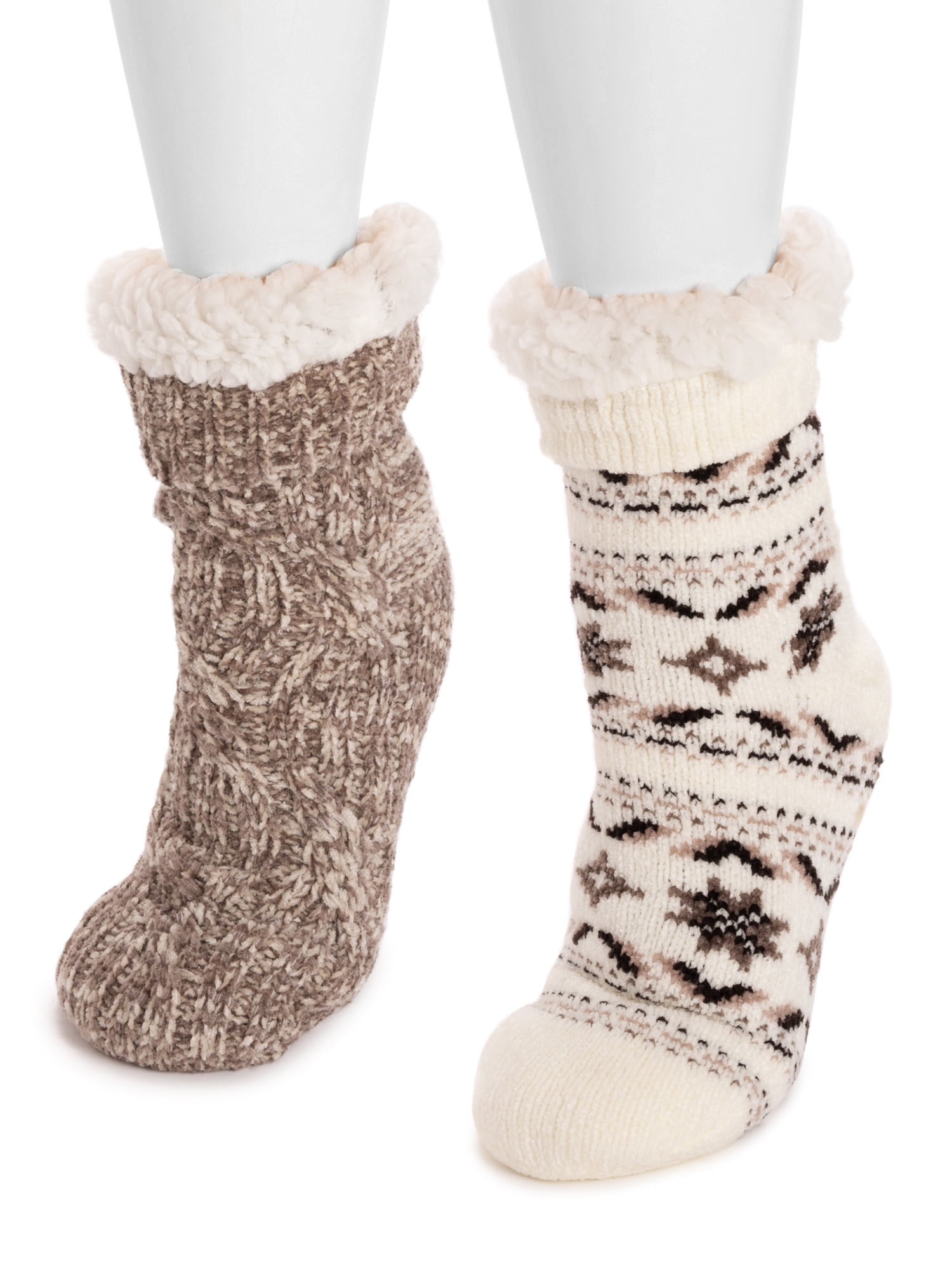 MUK LUKS Women's Tall Rib Cuff Cabin Socks, 2-Pack, S-XL