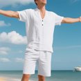 thumbnail image 2 of Yievot 2 Piece Short Sets for Men Summer Beach Outfits Linen Henley Shirts & Shorts Casual Vacation Set, 2 of 8