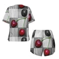 thumbnail image 6 of "Wukai Cherries laid Women's Pajama Set - Short-Sleeve Top and Shorts with Elastic Waistband and Pockets for Loungewear, Yoga, and Casual Wear-X-Large, 6 of 8