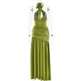 thumbnail image 5 of Halter Maxi Dress with Cut-Out and High Slit (M, Green), 5 of 7