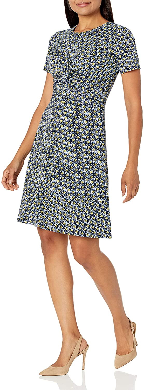 women's cap sleeve twist front fit and flare dress