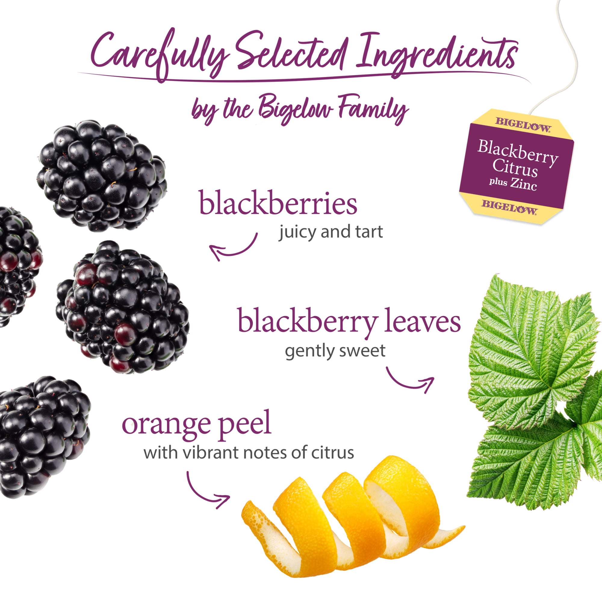 (3 pack) Bigelow Blackberry Citrus Plus Zinc, Caffeine-Free Herbal Tea Bags, 18 Count