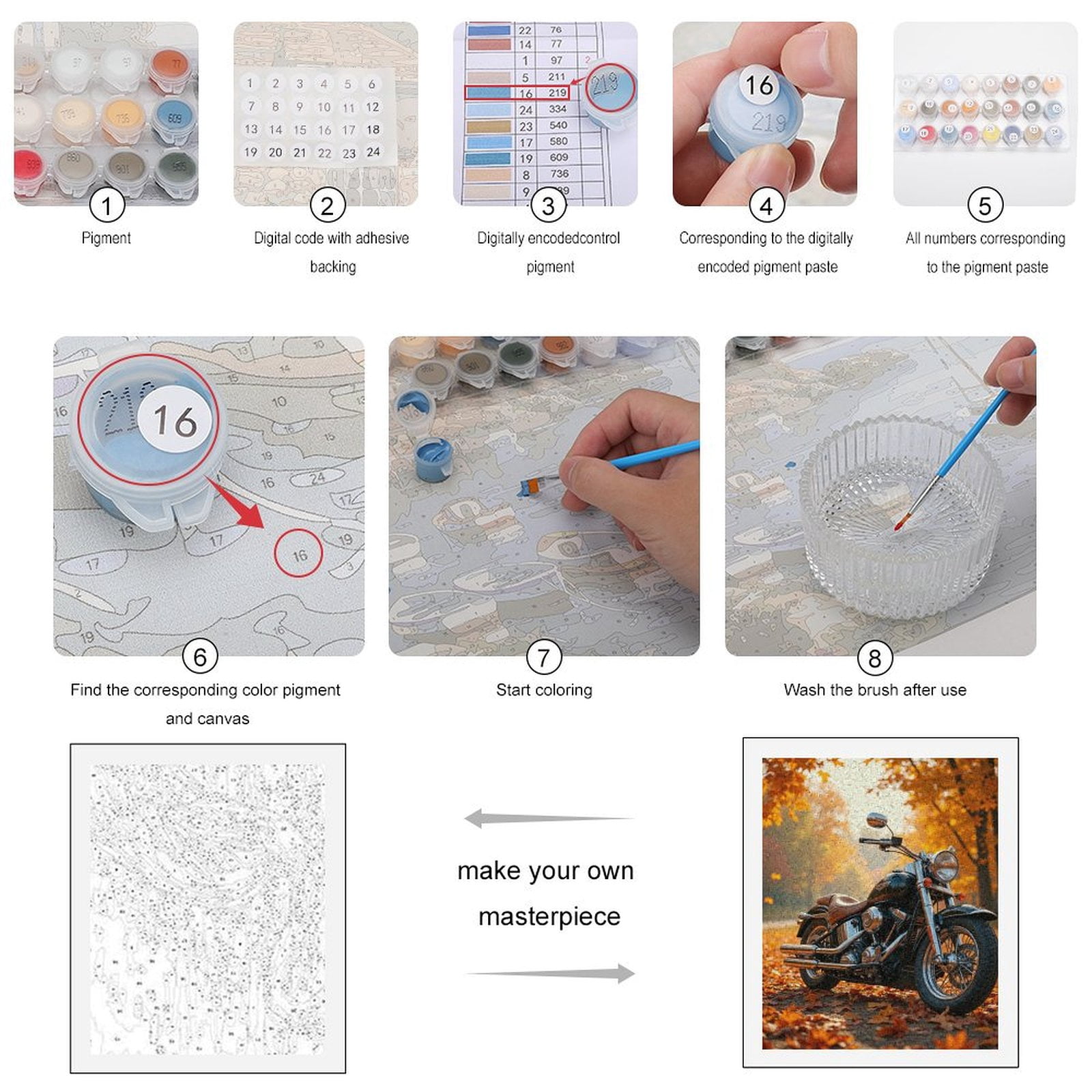 Paint by Numbers Kit for Adults, Motorcycle Autumn Leaves Road Paint by Numbers, Easy Paint by Numbers Kit for Adults Beginner, DIY Adult Paint by Number Kits on Canvas, Home Decor