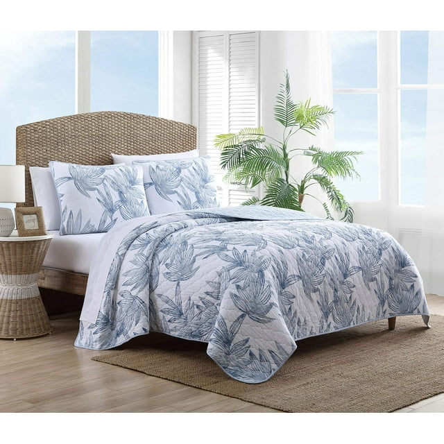 Juego de colcha tipo queen Tommy Bahama, reversible, algodón suave, 229 x 229 cm