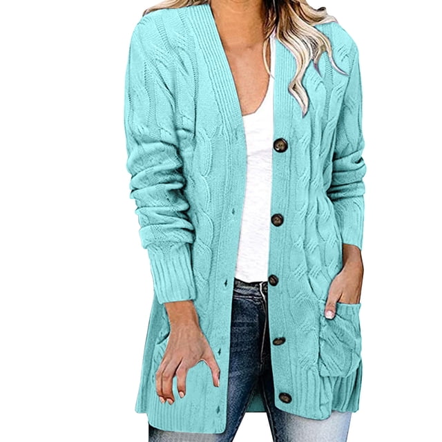 Manteau d'Automne pour Femmes Manteau Extérieur Col Rond Veste Chaude Couleur Unie Tricoté Mi-Longueur Mode