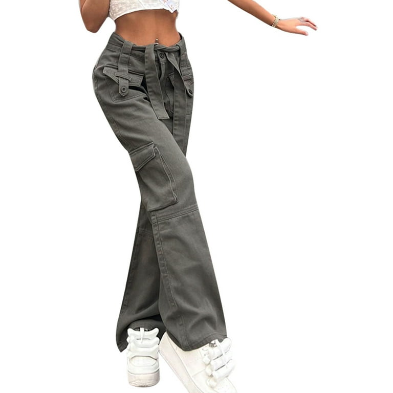  Women's Cargo Pants Streetwear High Waist Wide Leg