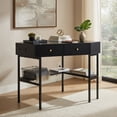 thumbnail image 5 of Demi Bonn Triangle Corner Desk with Charging Station with 2 Drawers and Storage Shelf, Small Home Office Desk Study Writing Table, Black, 5 of 6