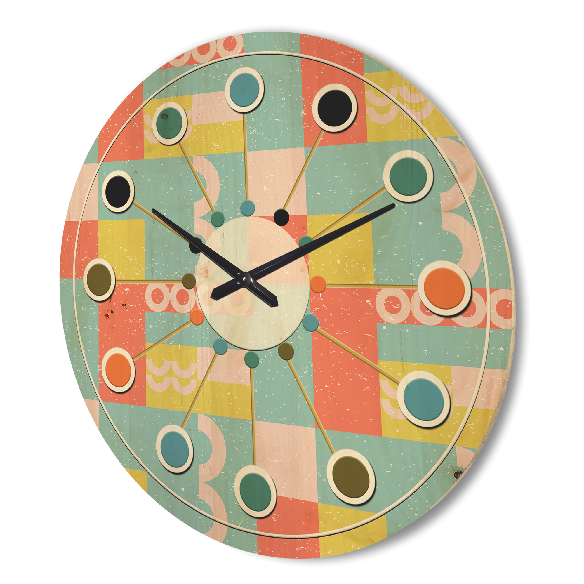Designart 'Abstract Retro Design IX' Mid-Century Modern Wood Wall Clock
