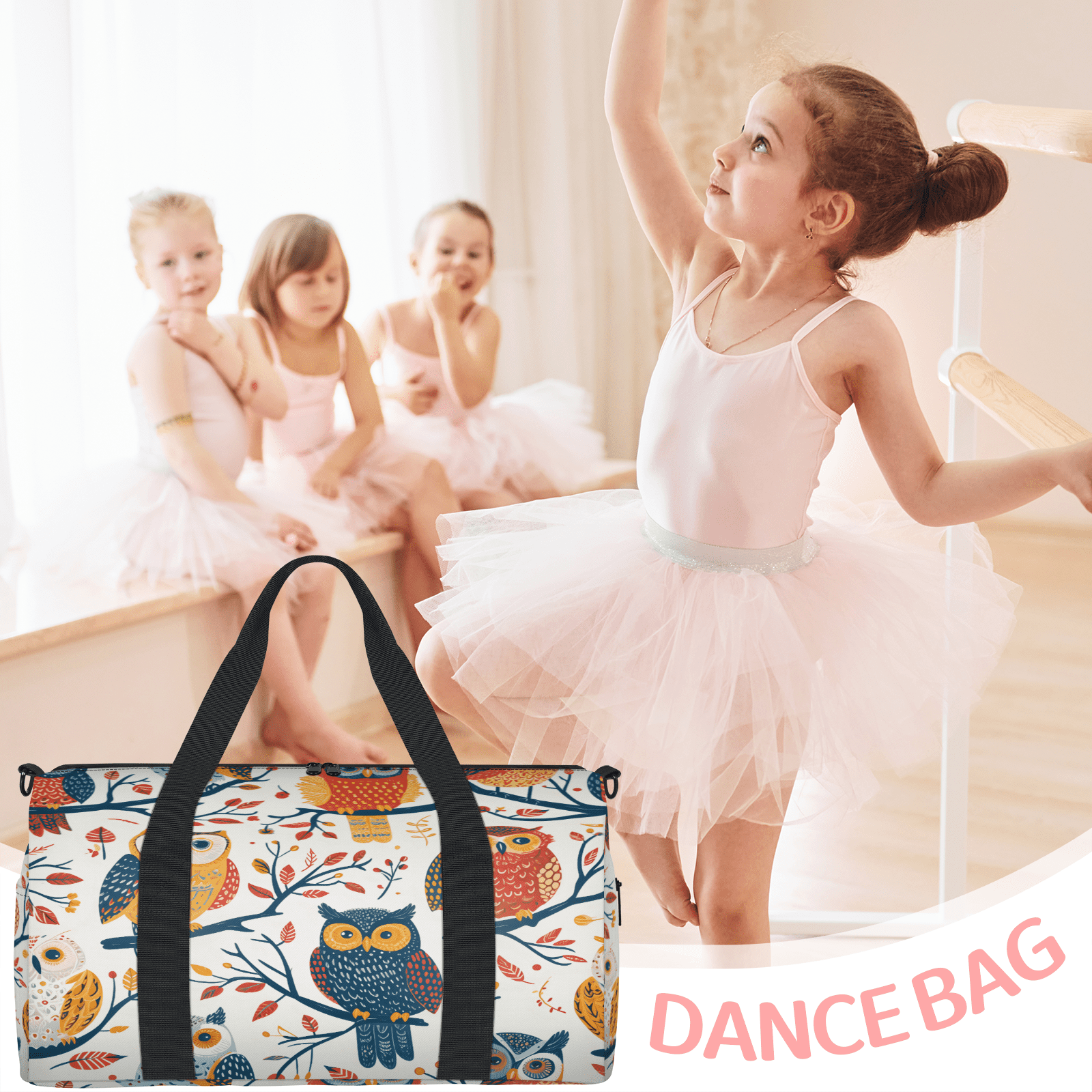Herdesigns Cute Owl Birds Gym Bag for Women, Duffle Bag for Travel Sport, Lightweight Waterproof Carry on Weekender Overnight Dance Yoga Workout Bags
