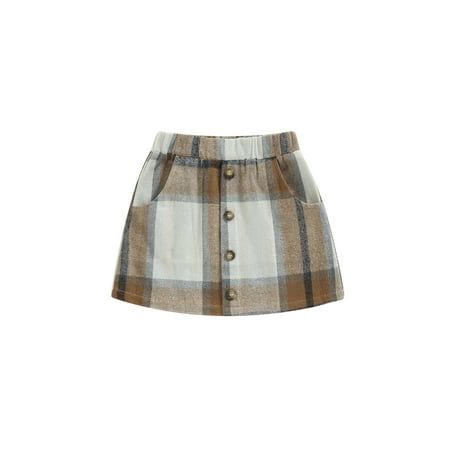 

GuliriFei Toddler Baby Girl Plaid Skirt Kids Casual Elastic Waist A-line Flannel Short Skirts with Pockets Girls Fall Clothes