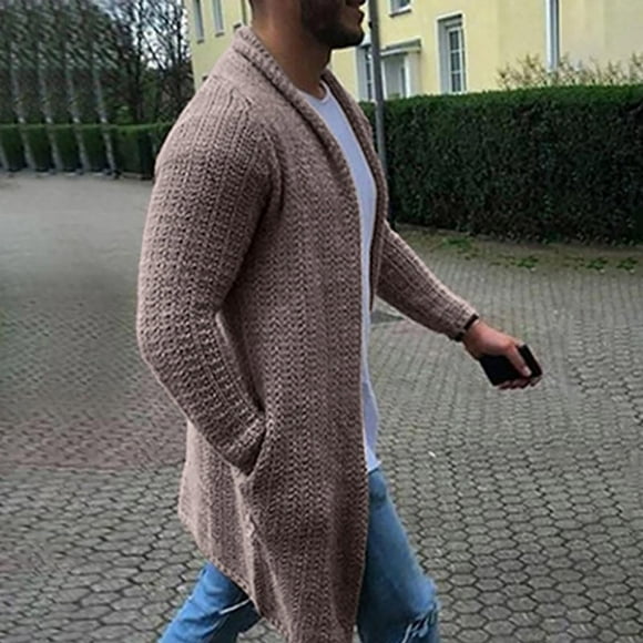 jsaierl Mens Cardigan Sweater Long Sleeve Knit Sweater Solid Casual Open Front Soft Mid-Length Sweater Jacket Top with Pockets