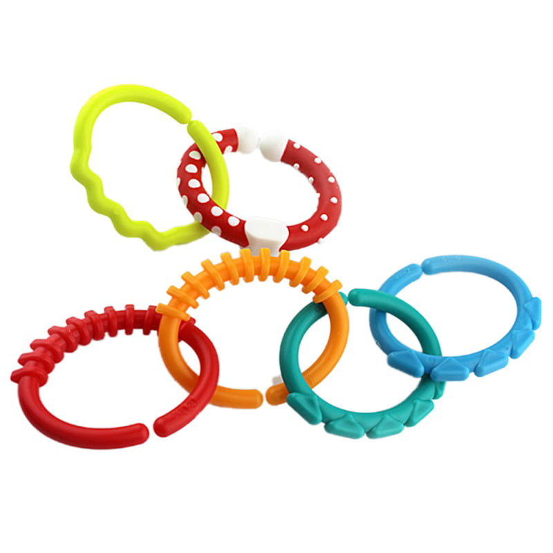 6PCS Colorful Rainbow Rings Baby Teether Crib Bed Stroller Hanging Rattles Toy 