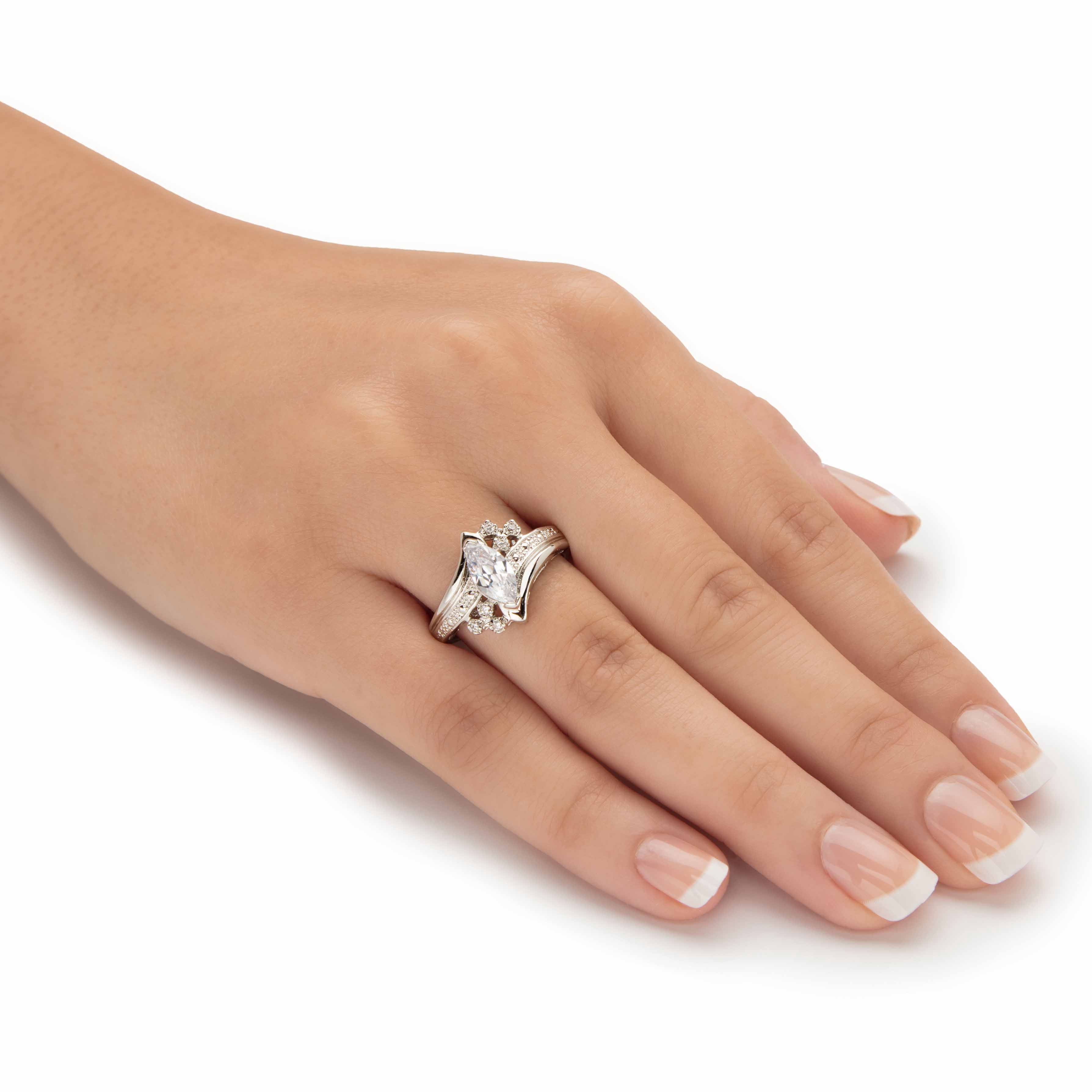 PalmBeach Jewelry Marquise Cut Cubic Zirconia Engagement Anniversary Ring 1.03 TCW in 14k Gold Plated or .925 Sterling Silver or Silvertone