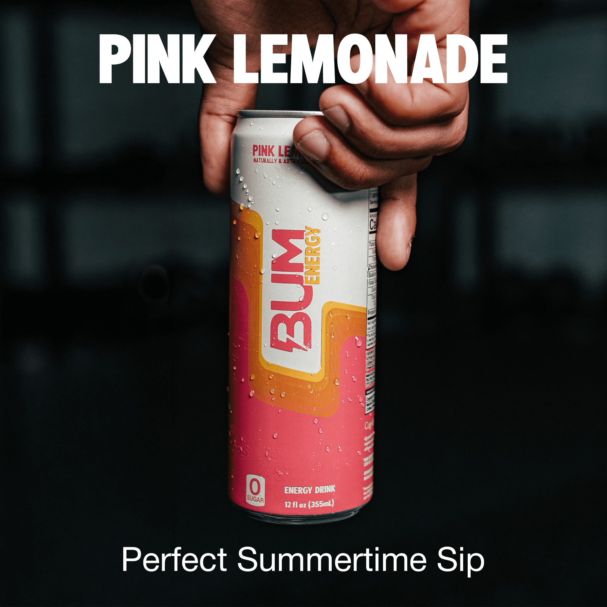 (3 pack) Bum Energy Pink Lemonade Energy Drink, 112 mg Natural Caffeine, 12 fl oz Can