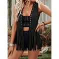 thumbnail image 5 of Rdhnmea Women Sleeveless Faux Suede Fringe Vest Rivets Leather Western Boho Tassel Jacket Open Front Hippie Cardigan Trendy Streetwear, 5 of 9