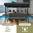 thumbnail image 3 of Heywoo Patio Swings Outdoor, 3-Seat Glider Porch Bench with Removable Cushion and Adjustable Shade, Swing Chairs for Garden, Poolside&Backyard, Black, 3 of 8
