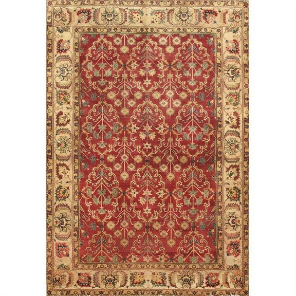 Pasargad Home Agra 75" x 105" Hand-Knotted Lamb's Wool Area Rug in Red/Beige