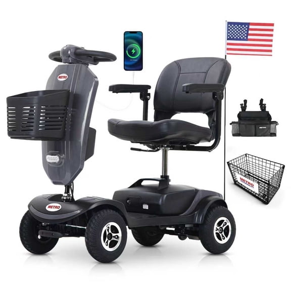 Leadzm Compact Mobility Scooter with Storage Bins & Adjustable Seats, 4-Wheel, Gray, 300 lb Limit