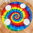 thumbnail image 2 of Colorful Rainbow Tie Dye Spiral Pattern Round Fitted Tablecloth with Elastic Edge,Dining Table Cover Waterproof,Outdoor Round Tablecloth for Camping,Dining,Indoor and Outdoor, 2 of 7